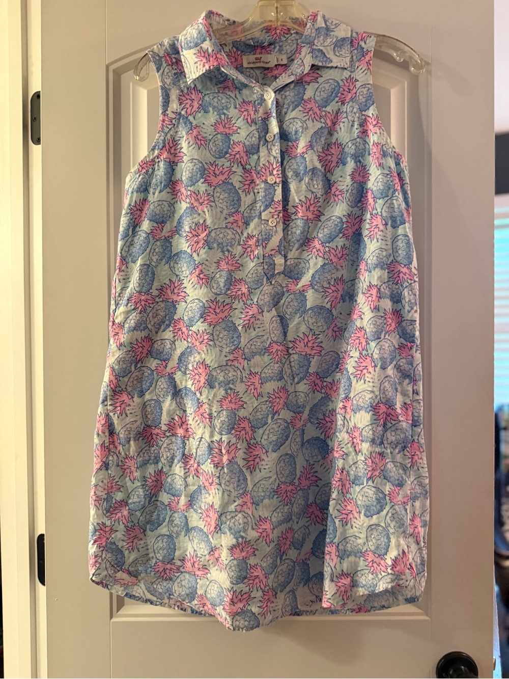 Vineyard Vines Sleeveless Pineapple Print Midi Dress in Blue and Pink
